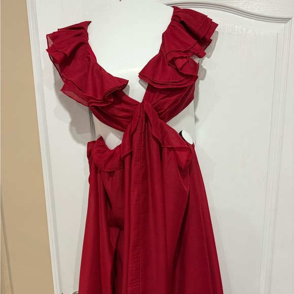 Red Backless Ruffle Dress - Picture 2 of 4